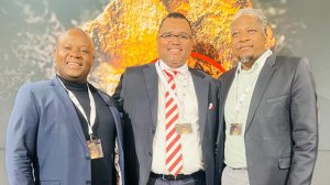Image of Black Business Council  Vice President Gregory Mofokeng, Junior Mining Council Founding President Fred Arendse and BBC CEO Kganki Matabane during the JMC launch at the JSE Headquaters 