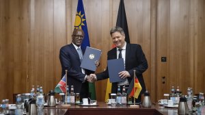 Namibia Mines and Energy Minister Tom Alweendo (left) and German Federal Minister for Economic Affairs and Climate Protection Dr Robert Habeck.