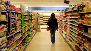 A shopper in a grocery store