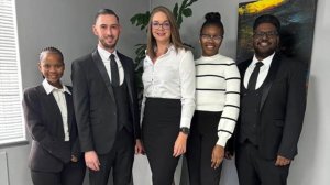 Candidate Legal Practitioner Yonela Dishi; Junior Attorney Jared Boy; Senior Attorney - Director: Law Clinic (Inland Region) Soretha Venter; Candidate Legal Practitioner Happiness Mkabe; and Legal Intern Kerushlen Marie