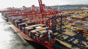 Containers being loaded onto a ship at the Durban port