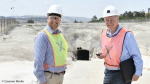 West Wits Mining CEO Rudi Deysel (left) at decline with Mining Weekly's Martin Creamer.
