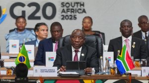 South African President Cyril Ramaphosa addressing the G20 summit delegates