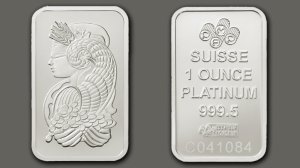 Platinum Fortuna 1oz bullion bar, heads and tails.