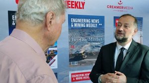 Menar MD Vuslat Bayoglu (right) being interviewed by Mining Weekly's Martin Creamer at Mining Indaba.
