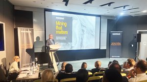 Northam CEO Paul Dunne presenting half-year results.