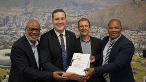 Cape Town city manager Lungelo Mbandazayo, Geordin Hill-Lewis, CFO Kevin Jacoby and Finance MMC Siseko Mbandezi