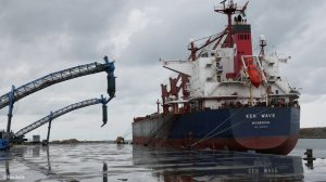 An oil vessel waits at the loading and discharging point of the Dangote refinery