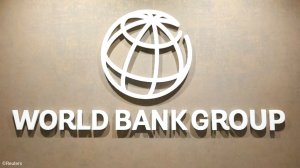 The World Bank logo on a wall