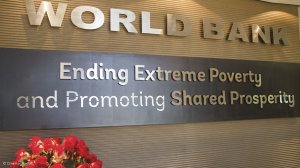 The World Bank name on an office wall